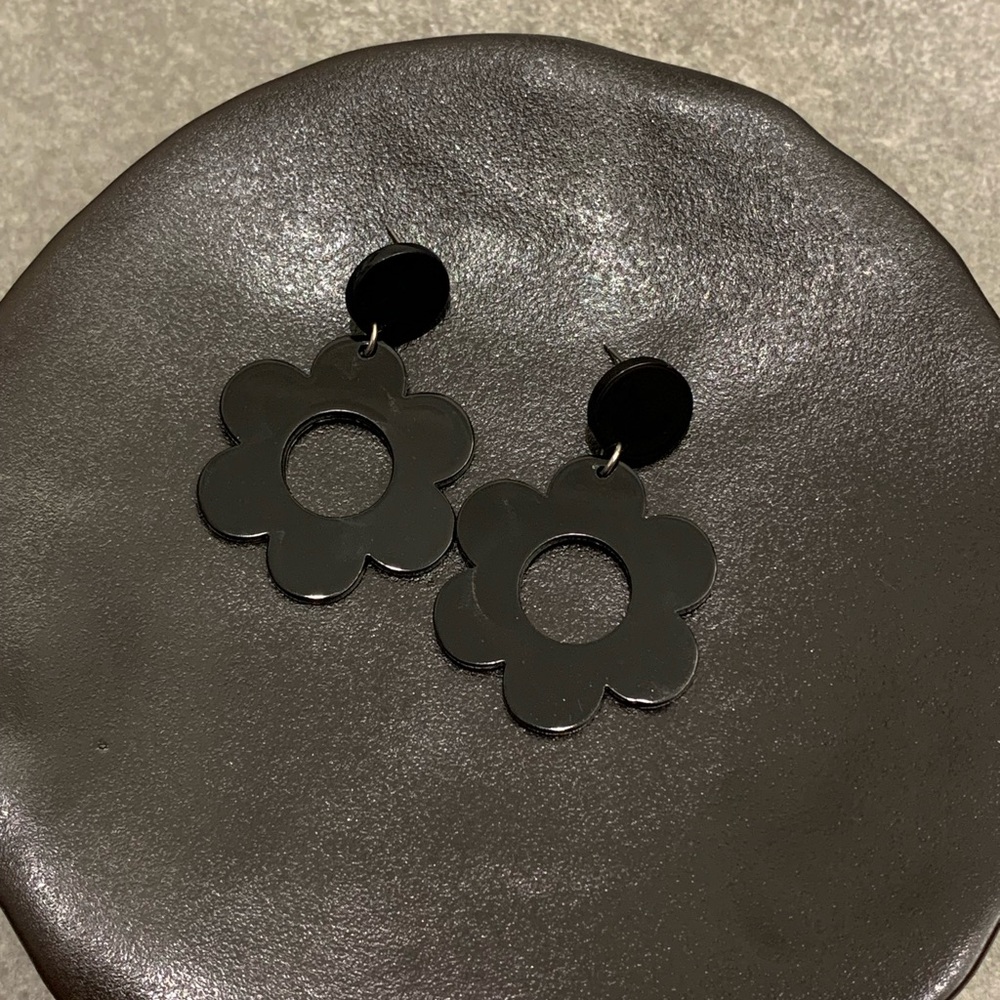 Large Black Floral Earrings
